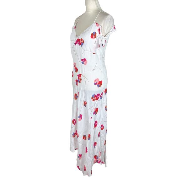 Lewit White Floral Carla Dress Tie Sleeve Asymmetrical Cold Shoulder Size 8 NEW - Picture 6 of 9
